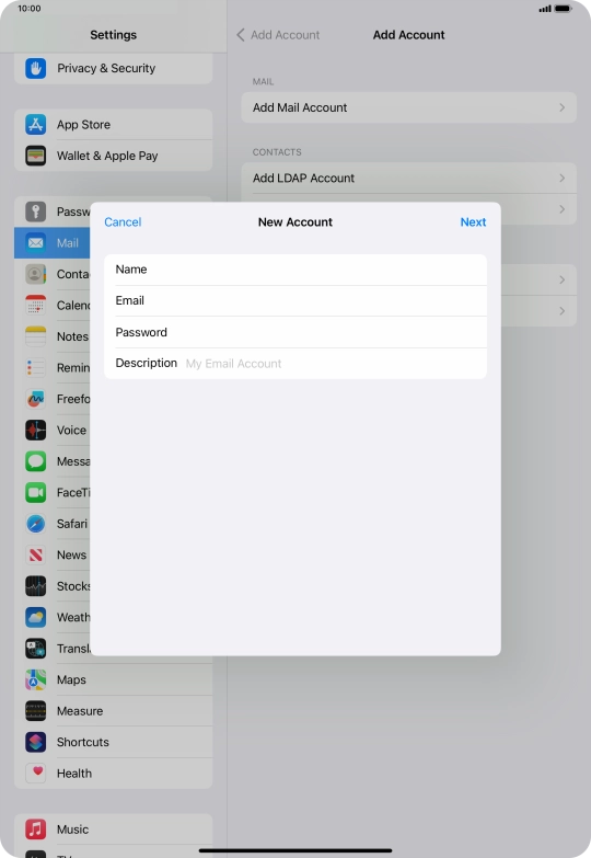 Press Password and key in the password for your email account.