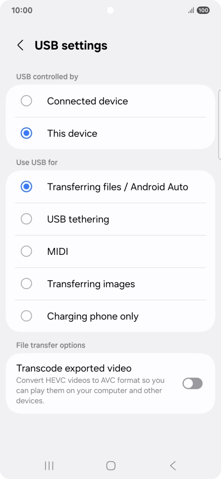 Press Transferring files / Android Auto.