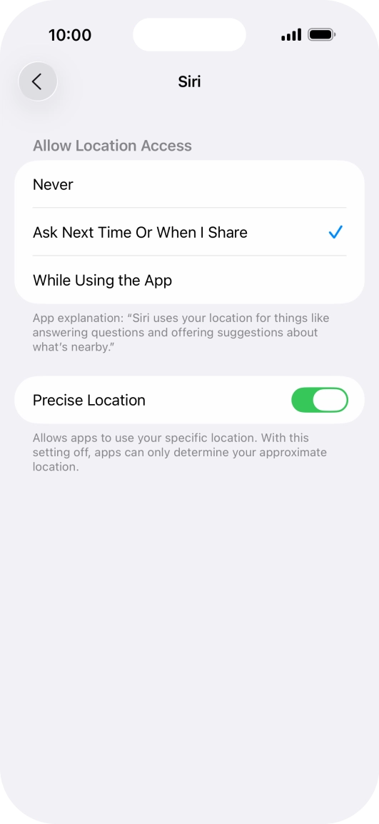 Press the required setting to turn the function on or off.
