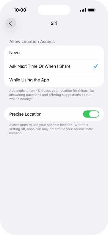 Press the required setting to turn the function on or off.