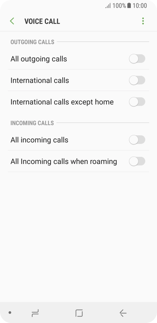 Press the indicator next to the required barring type.