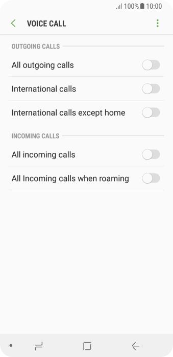 Press the indicator next to the required barring type.