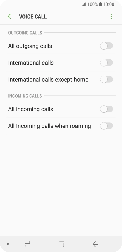 Press the indicator next to the required barring type.