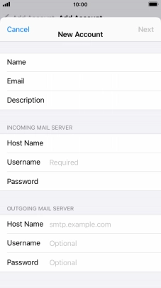 Press Username and key in the username for your email account.