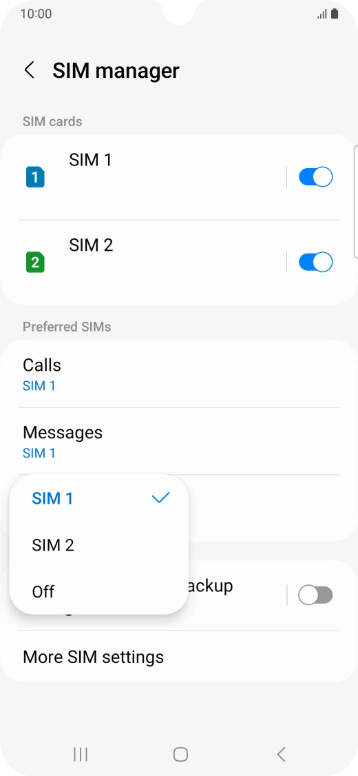 Press the required setting.