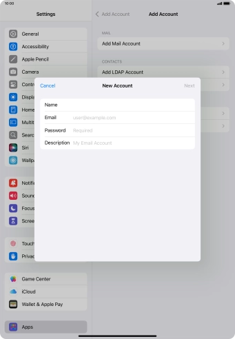 Press Email and key in your email address.