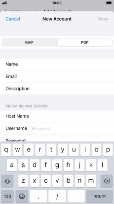 Press Username and key in the username for your email account.