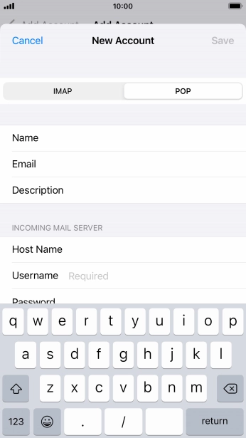 Press Username and key in the username for your email account.