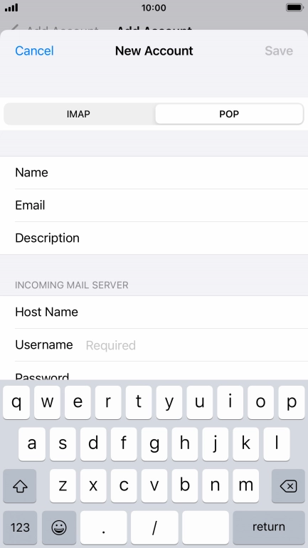 Press Username and key in the username for your email account.