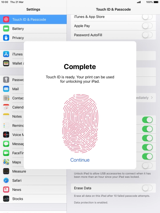 Press Continue. If you haven't previously selected a lock code, key in a code of your own choice twice.