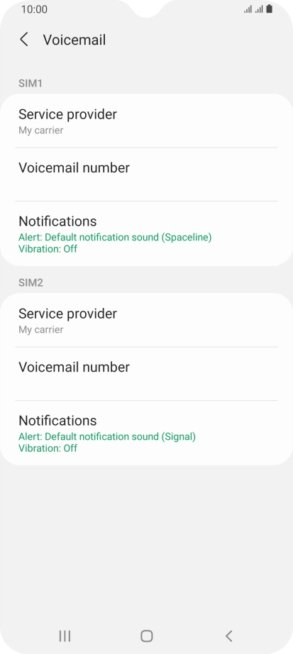 Press Voicemail number below the required SIM.