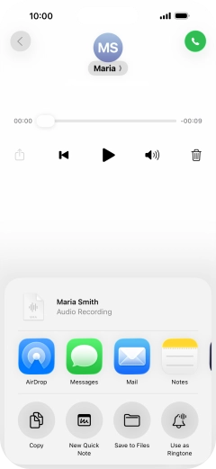 Press the required setting and follow the instructions on the screen to share or save the message.