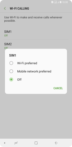 Press the required setting.
