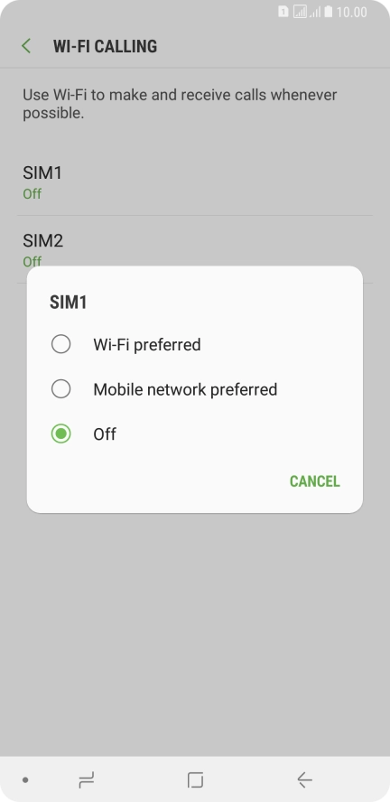 Press the required setting.