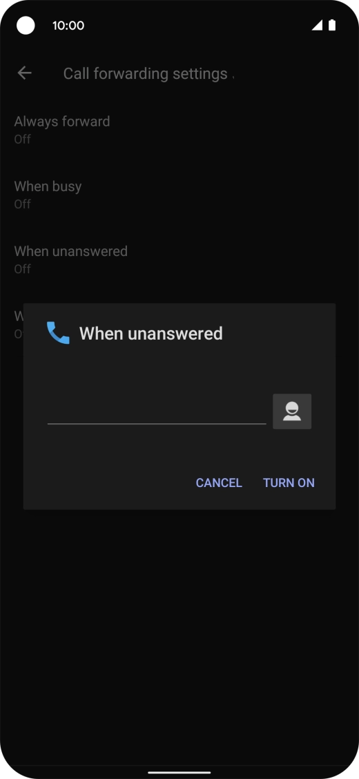 Key in +447953222222 and press TURN ON.