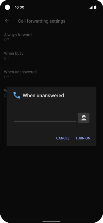 Key in +447953222222 and press TURN ON.