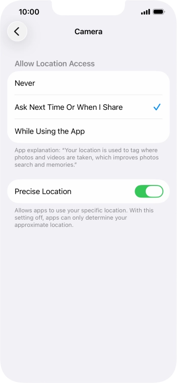Press the required setting to turn the function on or off.
