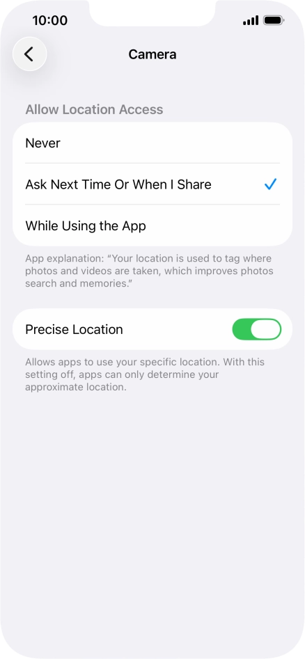 Press the required setting to turn the function on or off.