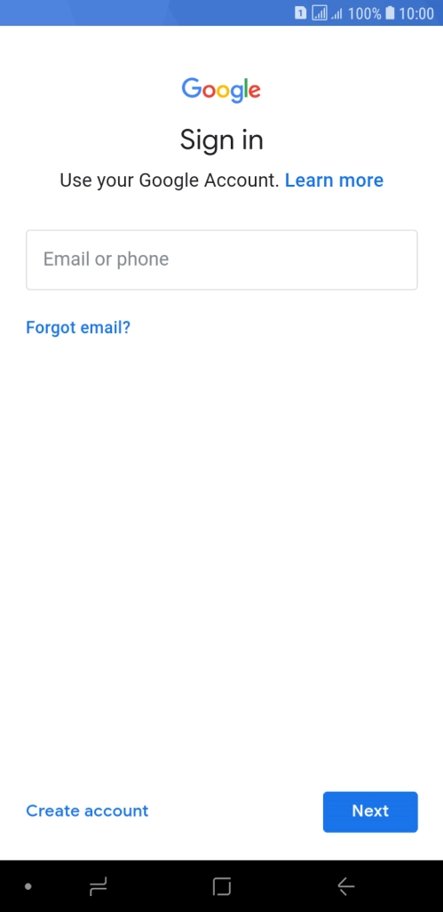 If you don't have a Google account, press Create account and follow the instructions on the screen to create an account.