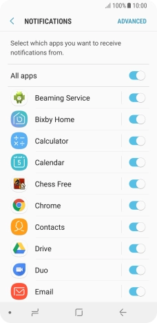 Press the indicator next to the required app to turn the function on or off.