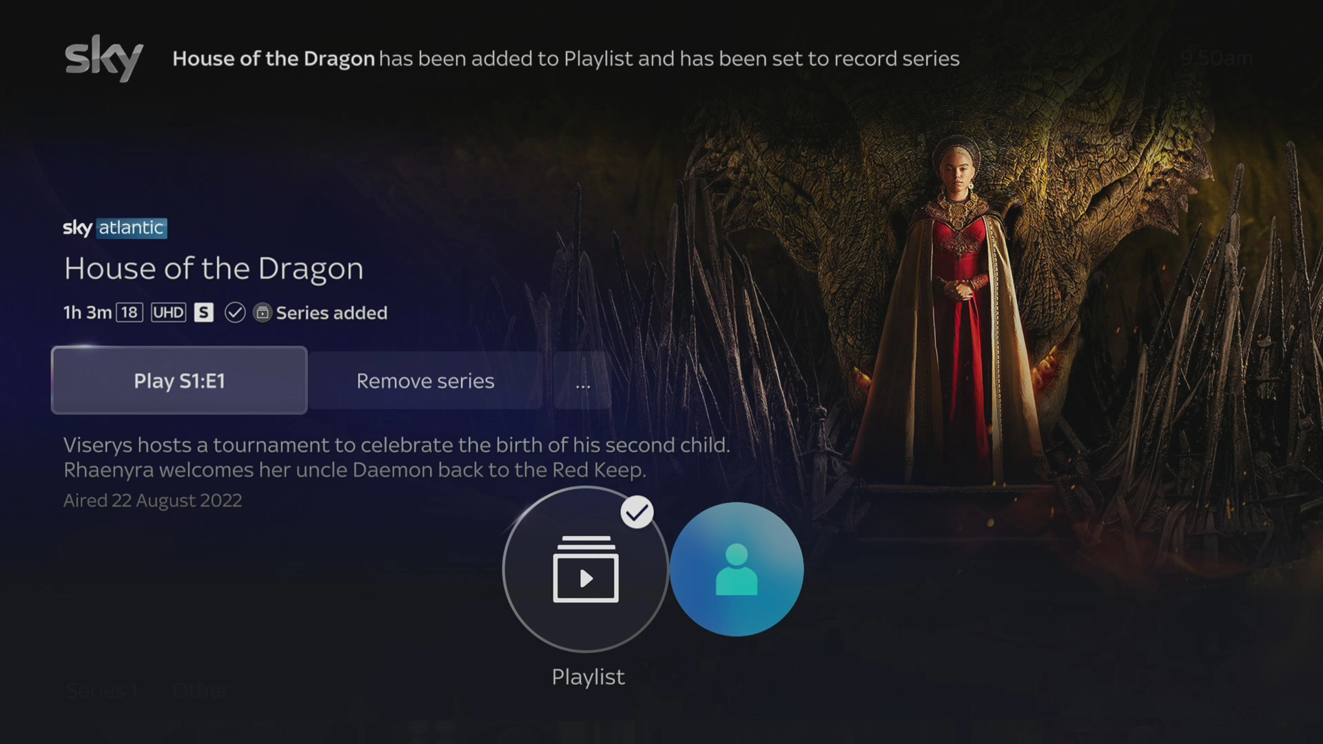It is indicated on the screen when the selected movie or TV series has been added to Playlist.