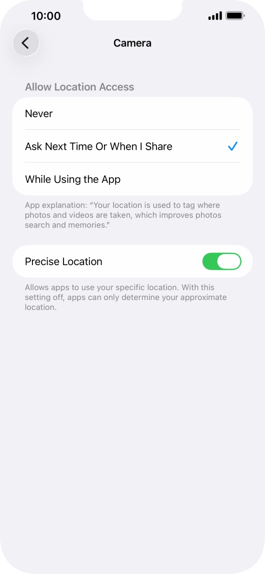 Press the required setting to turn the function on or off.