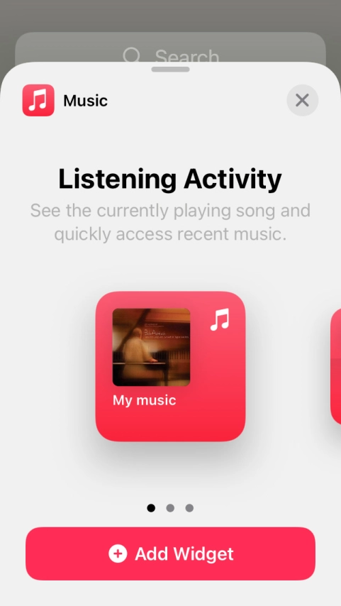 Slide your finger right or left on the screen to select the required widget size.