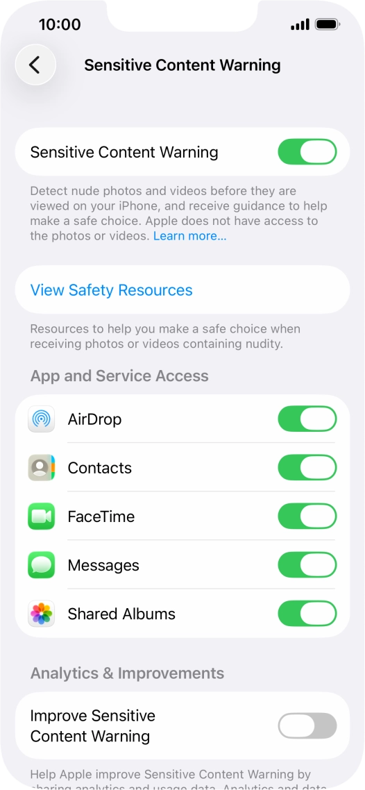 Press the indicators next to the required applications to turn the function on or off.