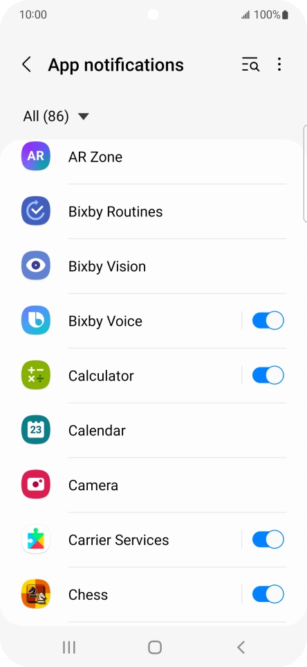 Press the indicators next to the required apps to turn the function on or off.