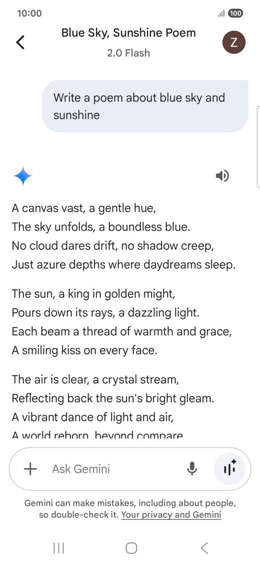 You can ask Gemini to generate a text based on your description.