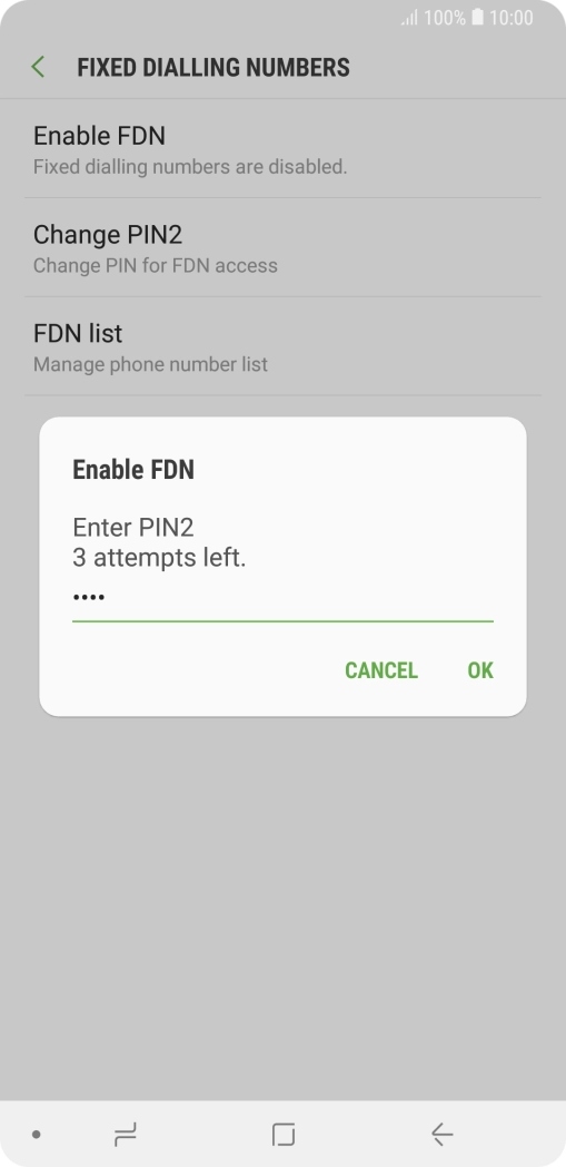 Key in your PIN2 and press OK. The default PIN2 is 0000.