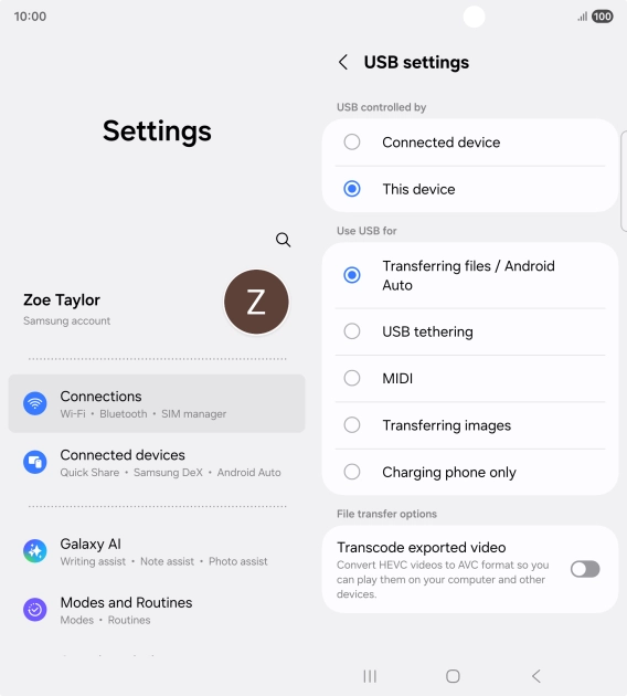 Press Transferring files / Android Auto.