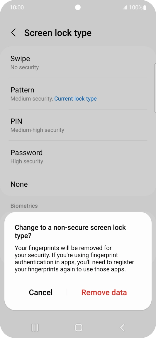 Press Remove data.