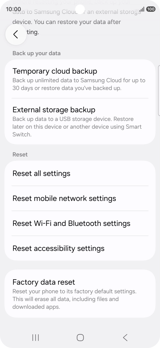 Press Factory data reset.