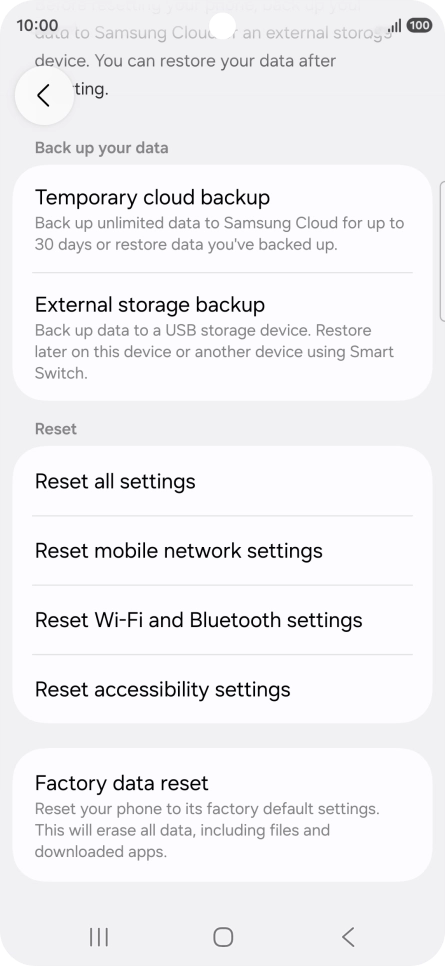 Press Factory data reset.
