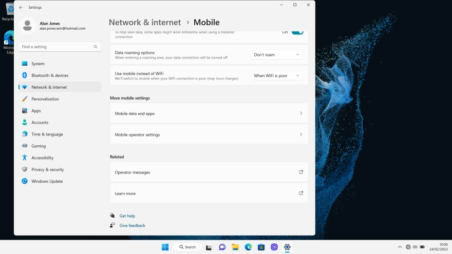 Click Mobile operator settings.
