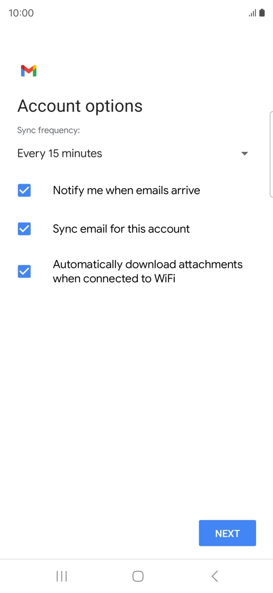 If this screen is displayed, you email account has been recognised and set up automatically. Follow the instructions on the screen to key in more information and finish setting up your phone.