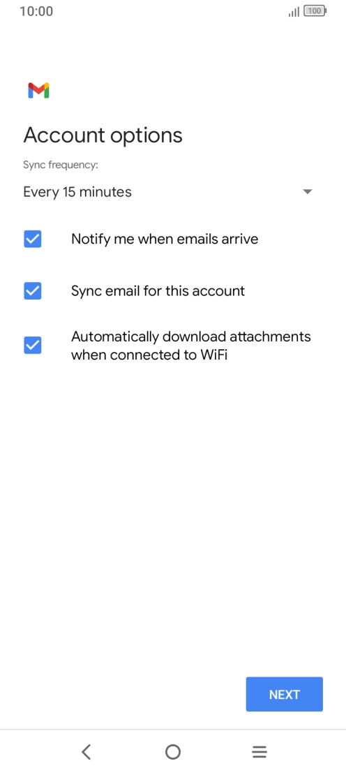 If this screen is displayed, you email account has been recognised and set up automatically. Follow the instructions on the screen to key in more information and finish setting up your phone.