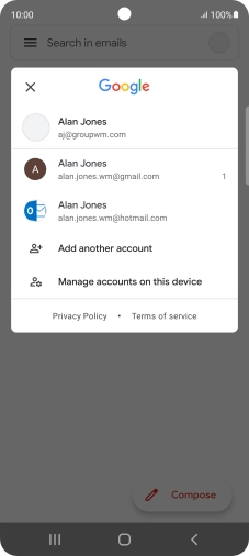 Press the required email account.