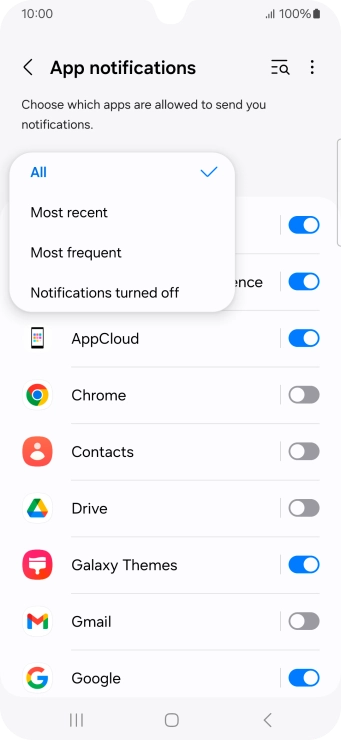 Press the required setting.