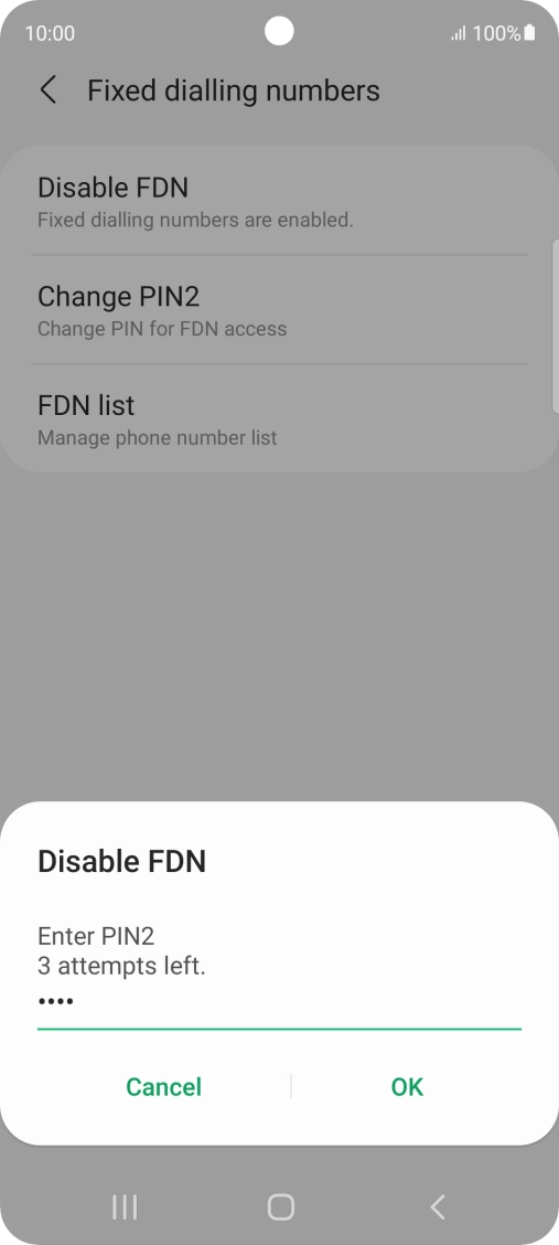 Key in your PIN2 and press OK. The default PIN2 is 0000.