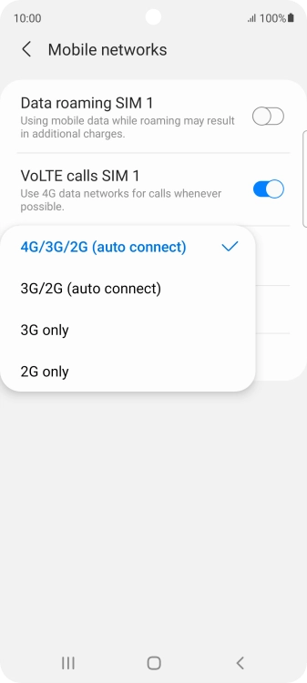 Press the required network mode.