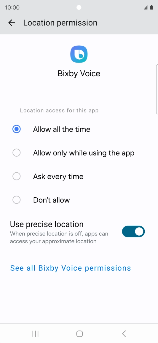 Press the required setting.