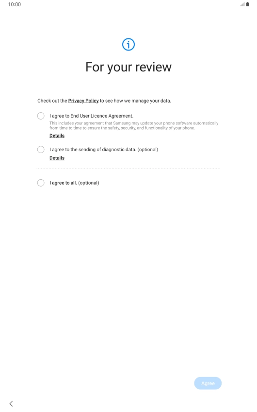 Press the fields next to the required settings to select them.