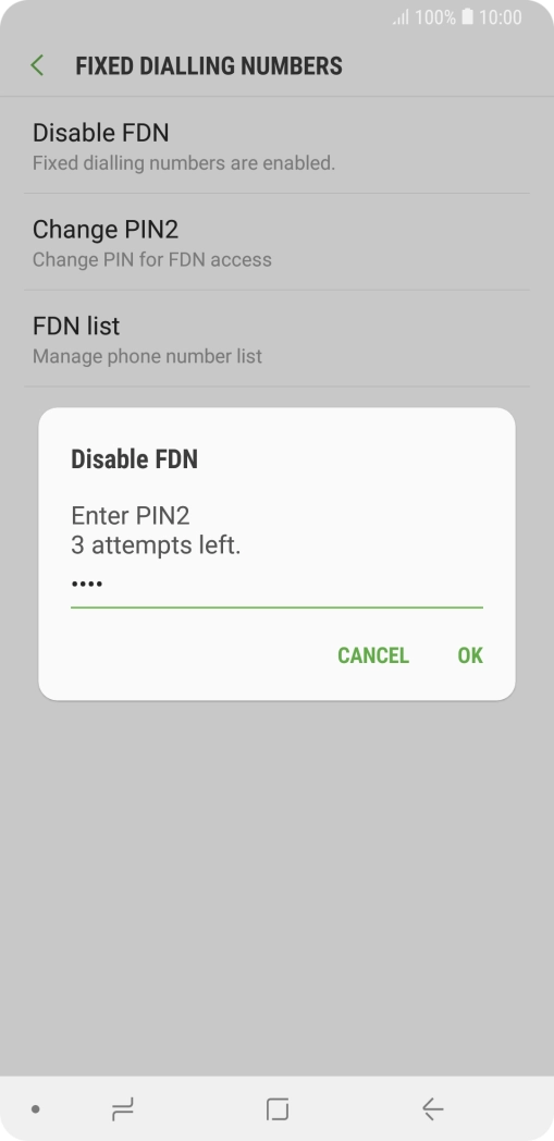 Key in your PIN2 and press OK. The default PIN2 is 0000.