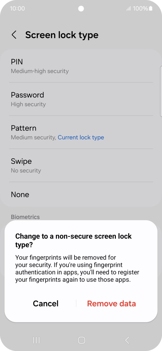 Press Remove data.