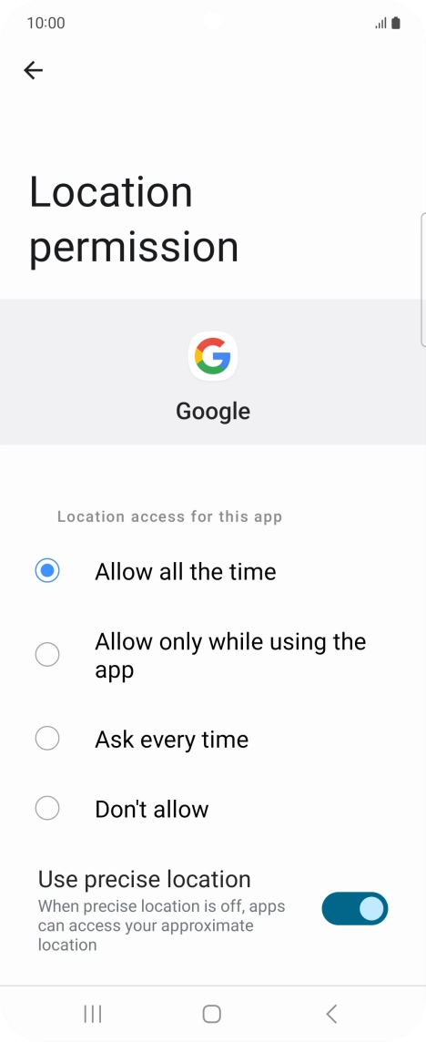 Press the required setting.