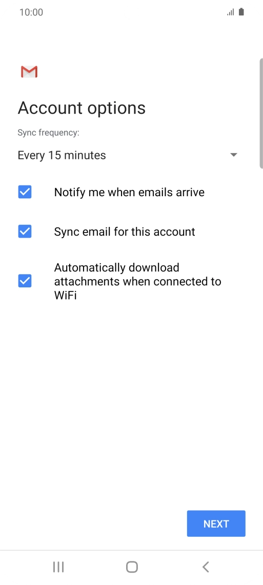 If this screen is displayed, you email account has been recognised and set up automatically. Follow the instructions on the screen to key in more information and finish setting up your phone.