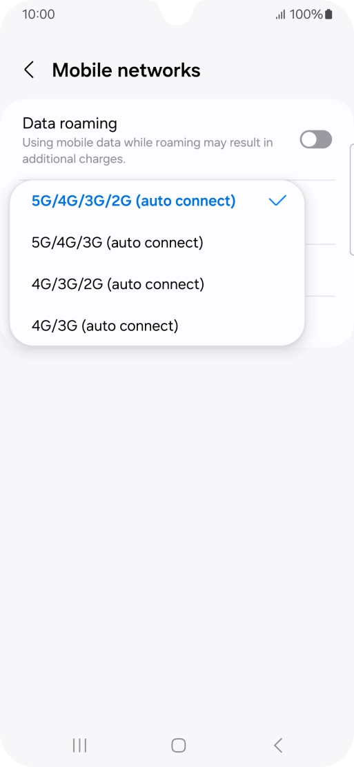 Press the required network mode.