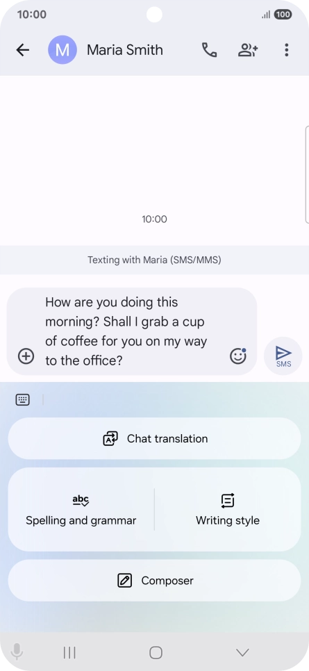 To change the writing style of your text, press Writing style and follow the instructions on the screen to use the function.